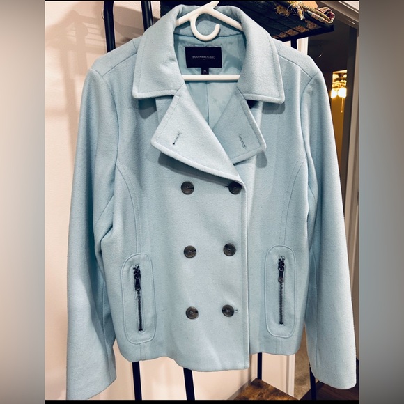 Banana Republic baby blue wool moto-style coat w/ zipper detail XL - Picture 1 of 12